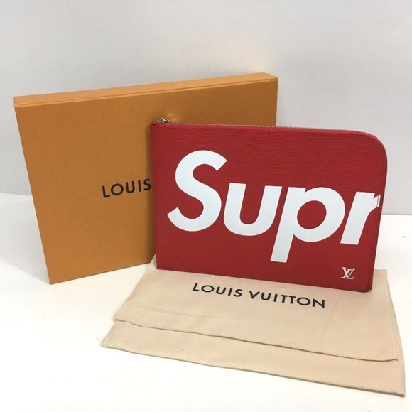 Louis Vuitton Supreme Red Epi Leather Pochette Jour GM Clutch Bag